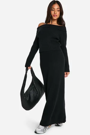 Boohoo Womens Petite Ribbed Asymmetric Jumper And Maxi Skirt Co Ord - - Size Large