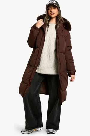 Boohoo Womens Longline Faux Fur Hood Padded Parka - Polyamide - Size 14 UK