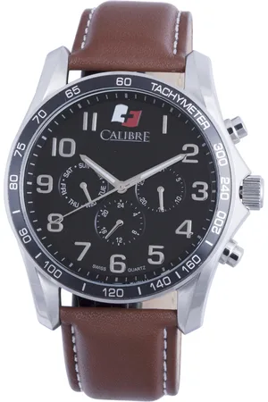 Calibre Mens Buffalo Swiss Made Movement Watch Leather Calfskin Strap Black Dial - One Size