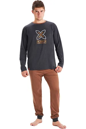 Munich Mens Winter pajamas long sleeve round neck MU1 men - - Size Medium