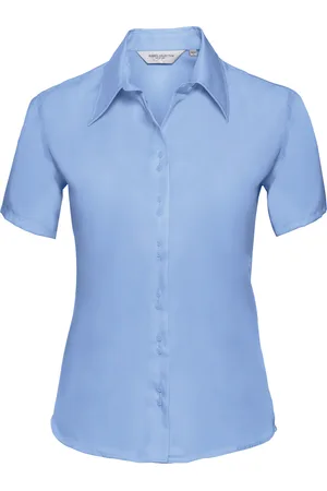 Russell Athletic Collection Ladies/Womens Short Sleeve Ultimate Non-Iron Shirt (Bright Sky) - Cotton - Size Medium