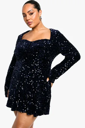 Boohoo Womens Plus Sequin Velvet Sweetheart Skater Dress - - Size 28 UK