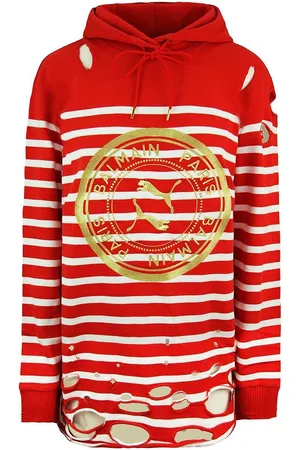 PUMA X Balmain Womens White Distressed Hoodie - Size 14 UK