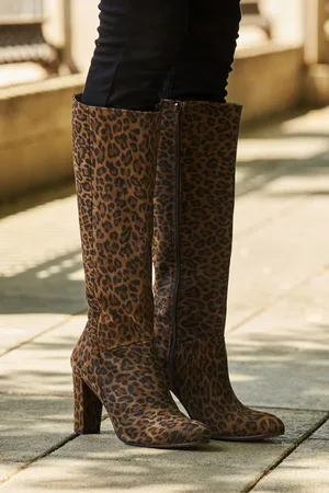 Sosandar Womens Leopard Print Suede Zip Knee High Boot - - Size UK 6