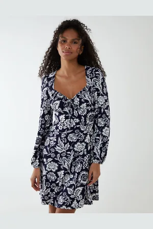 Blue Vanilla Womens Neck Shirred Tiered Dress - - Size 8 UK