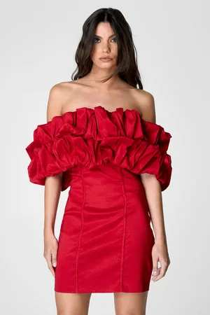 NASTY GAL Womens Taffeta Ruched Bardot Mini Dress - - Size 6 UK