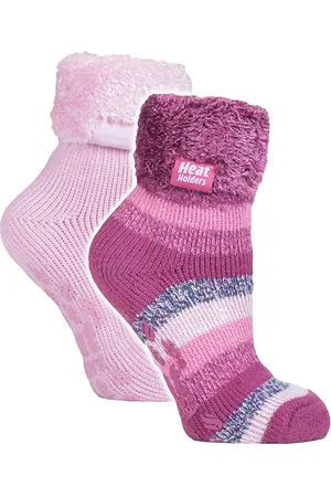 Heat Holders Womens 2 Pack Ladies Soft Lounge Socks with Grips - - Size UK 4-8