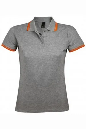 Sols Womens/Ladies Pasadena Tipped Short Sleeve Pique Polo Shirt ( Marl/Orange) Cotton - Size Small