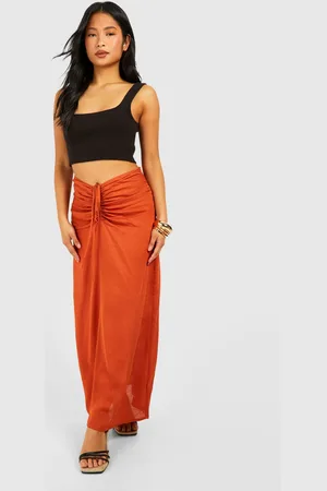 Boohoo Womens Petite Linen Look Gathered Maxi Skirt - viscose - Size 16 UK