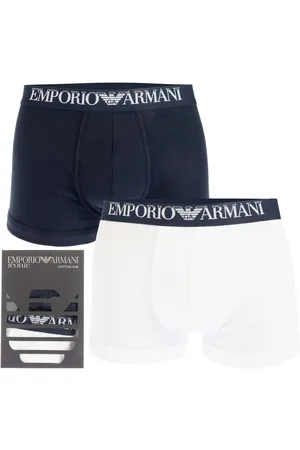 Emporio Armani Mens 2 Pack Ribbed Cotton Boxer Briefs in -White - Size Small