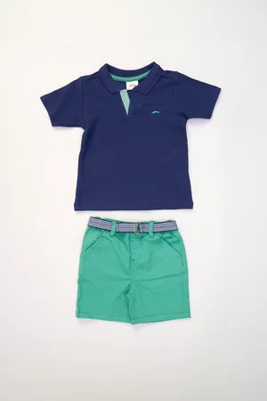 Little Gent Boys Polo Shirt and Belted Shorts Outfit Set - - Size 4Y