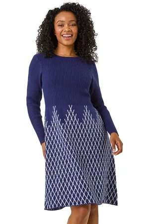 Roman Womens Petite Contrast Knit Dress - - Size 18 UK