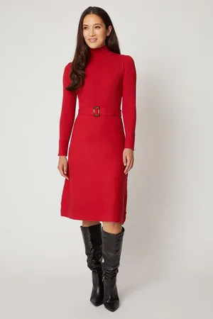 wallis Womens Rib Detail High Neck Belted Knitted Dress - - Size X-Large