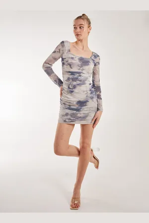 Pink Vanilla Womens Long Sleeve Distressed Print Mini Dress - - Size 8 UK