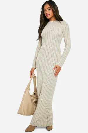 Boohoo Womens Wide Rib Tie Back Long Sleeve Maxi Dress - - Size 16 UK