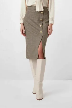 Gusto Womens Houndstooth Skirt With Buttons in - Size X-Large