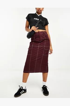 Heartbreak Womens cargo mid rise midi skirt in and white-Red - Size 8 UK