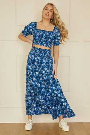 Yumi Womens Cotton Voile Floral Ruched Crop Top - Size 12 UK