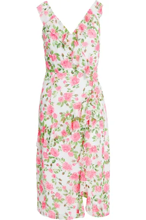 Quiz Womens Petite Pink Chiffon Ruffle Wrap Midi Dress - Size 6 UK