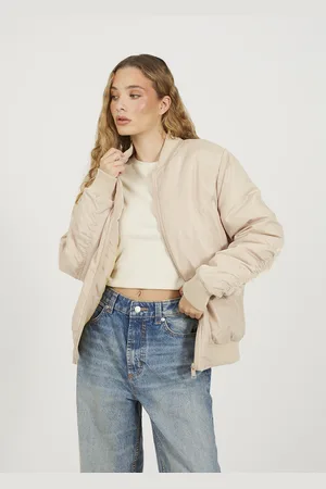 Brave Soul Womens Ruched Sleeve Oversized Bomber Jacket - Size 14 UK