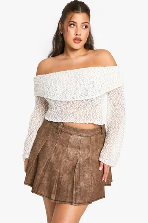 Boohoo Womens Plus Boucle Fold Over Bardot Top - - Size 22 UK