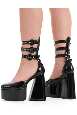 Lamoda Womens Platform Heels On Another Level Round Toe with Straps & Buckles - - Size UK 4