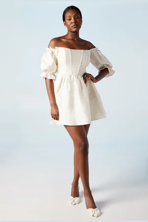 Oasis Womens Off The Shoulder Puff Sleeve Jacquard Bridal Mini Dress - - Size 10 UK
