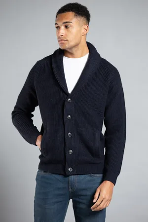 Tokyo Laundry Mens Dark Shawl Neck Ribbed Cardigan - Size Small