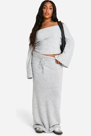 Boohoo Womens Plus Rib Edge Lace Up Knitted Maxi Skirt - - Size 24 UK