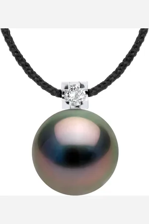Diadema Womens - Necklace - Black Nylon - Tahiti Pearl and Real Diamond - - One Size