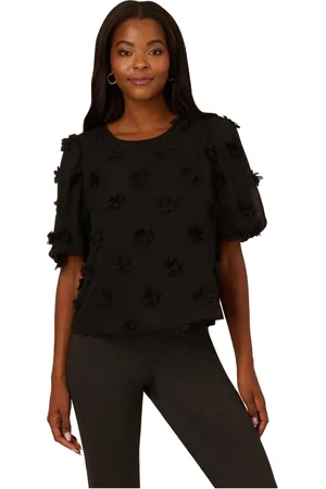 Adrianna Papell Womens Crew Neck All Over 3D Flower Chiffon Blouse - - Size X-Small
