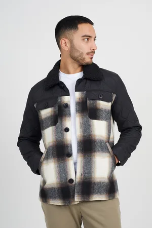 Brave Soul Mens Checked Jacket With Sherpa Collar - Size Medium