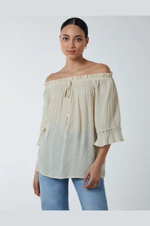 Blue Vanilla Womens Bardot Tie Front Top - - Size Small