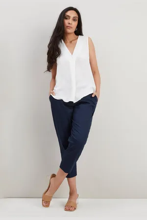 wallis Womens Petite Stretch Crop Trousers - Cotton - Size 14 UK