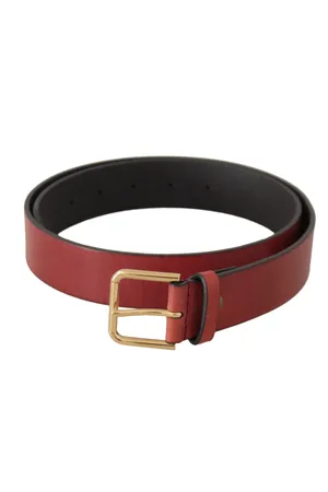 Dolce & Gabbana WoMens Leather Gold Logo Engraved Metal Buckle Belt - Size 85 cm