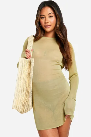 Boohoo Womens Sheer Fine Knit Micro Mini Dress - viscose - Size 14 UK