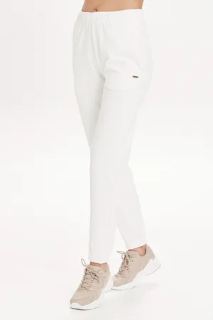 Sosandar Womens Marley Ivory Super Soft Rib Slim Fit Joggers - Cotton - Size 18 UK