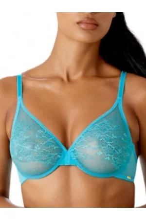 Gossard Womens Glossies Lace Sheer Moulded Bra - Turquoise Sea - Polyamide - Size 30C