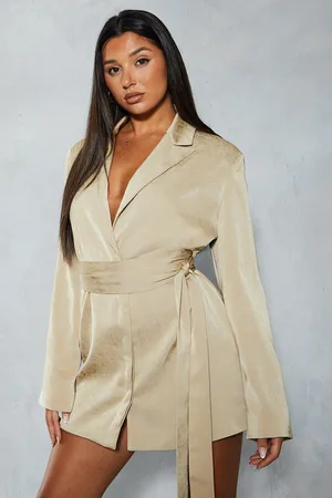 MissPap Womens Premium Hammered Satin Belted Blazer Mini Dress - - Size 6 UK