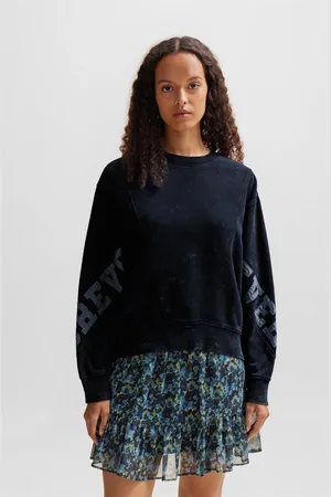 HUGO BOSS Womens C_Eprep Logo Embroidered Sweatshirt in Dark Cotton - Size 8 UK