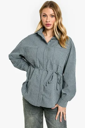 Boohoo Womens Maternity Oversized Fine Check Shirt - Cotton - Size 18 UK