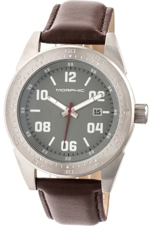Morphic Mens M63 Series Leather-Band Watch w/Date - Stainless Steel - One Size