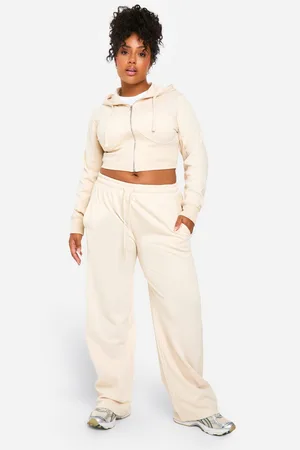 Boohoo Womens Plus Rib Insert Corset Detail Hoodie And Straight Leg Jogger Tracksuit - Cotton - Size 24 UK