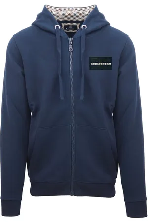 Aquascutum Mens Box Gothic Logo Navy Zip-Up Hoodie - Size Medium