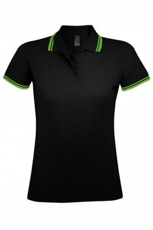 Sols Womens/Ladies Pasadena Tipped Short Sleeve Pique Polo Shirt ( /Lime) Cotton - Size Large