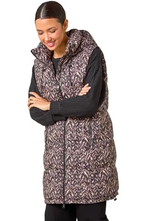 Roman Womens Chevron Print Longline Hooded Gilet - - Size 10 UK