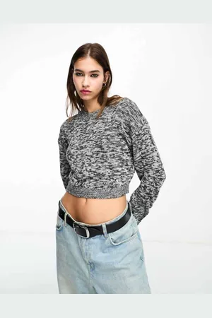 Noisy May Womens cropped jumper in grey-Multi - - Size Small