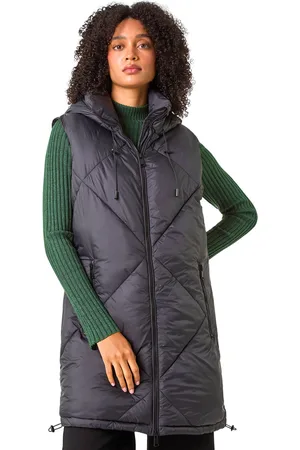 Roman Womens Longline Quilted Hooded Gilet - - Size 10 UK