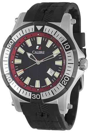 Calibre Mens Hawk Date Swiss Made Movement Watch Rubber Strap /Red Dial - One Size