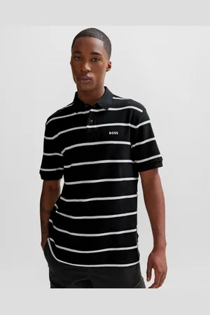 HUGO BOSS Pales Stripe Mens Relaxed-Fit Cotton Piqué Polo Shirt with Horizontal Stripes - - Size Large